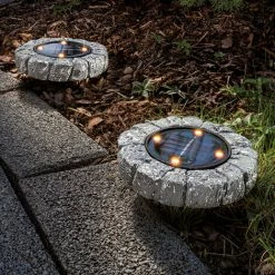 Solar Bodenleuchten 2er Set Betonoptik Solarlampe Garten Bodenstrahler Esotec
