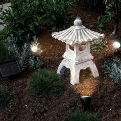 Solar Pagode Mit LED Strahler 3500K Garten Beleuchtung Deko Asien Esotec 102550