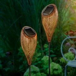 Solar Gartenstecker 2er Set Warmweiße LED Gartendeko Solarleuchte Esotec 102371