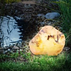 Solar Leuchtstein Mamorstein Optik Solarleuchte Garten Deko LED Esotec 102675