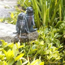 Wasserspeier Seehundpaar + Solar Teichpumpe 5 Watt Wasserspiel Esotec 101656