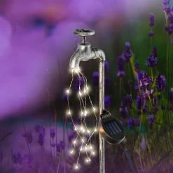 ESOTEC Solar Deko Wasserhahn 30 LED Lichterbündel Lichterkette Lampe Garten 102390