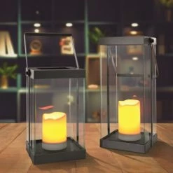 ESOTEC Designer Laternen Laternenleuchten/Dekorationsleuchten 2er Set "Garda" Aus Metall/Glas Mit Kunststoffkerzen Und Flackerlicht, Batteriebetrieben, Mit Timerfunktion