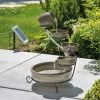 Solar Kaskadenbrunnen Mit Akku + LED Springbrunnen Gartenbrunnen Esotec 101300