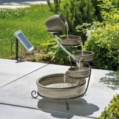 Solar Kaskadenbrunnen Mit Akku + LED Springbrunnen Gartenbrunnen Esotec 101300